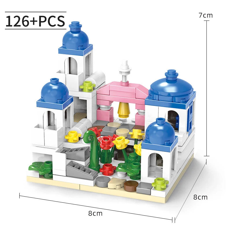 RPH City Series Girls Santorini Castle Building Block Create Unique Structures Classic DIY Model Brick Toys Gift for Children Kids