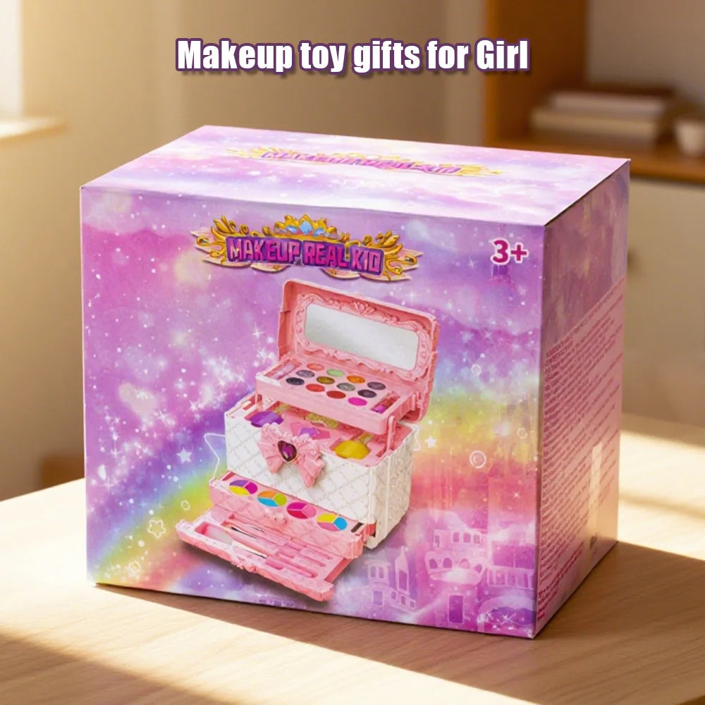 RPH Makeup Toy for Girls Princess Suitcase Box Playing Non-toxic Nail Polish Lipstick Beauty Fashion Children 3 Years Birthday Gifts