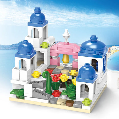 RPH City Series Girls Santorini Castle Building Block Create Unique Structures Classic DIY Model Brick Toys Gift for Children Kids