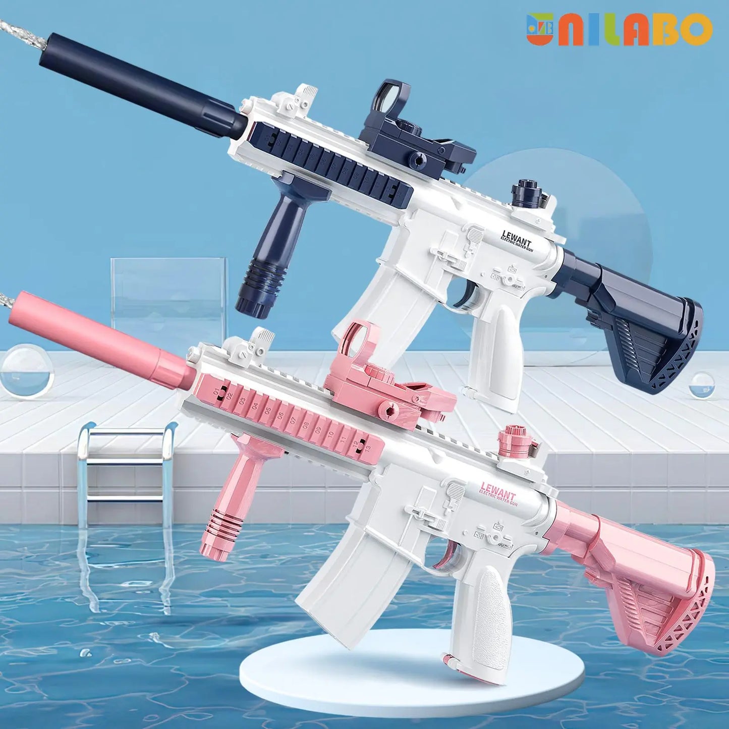 RPH Unilabo M416 Electric Water Gun - Battery Powered With External Water Bottle Attachment - Perfect For Kids & Adults Outdoor Fun