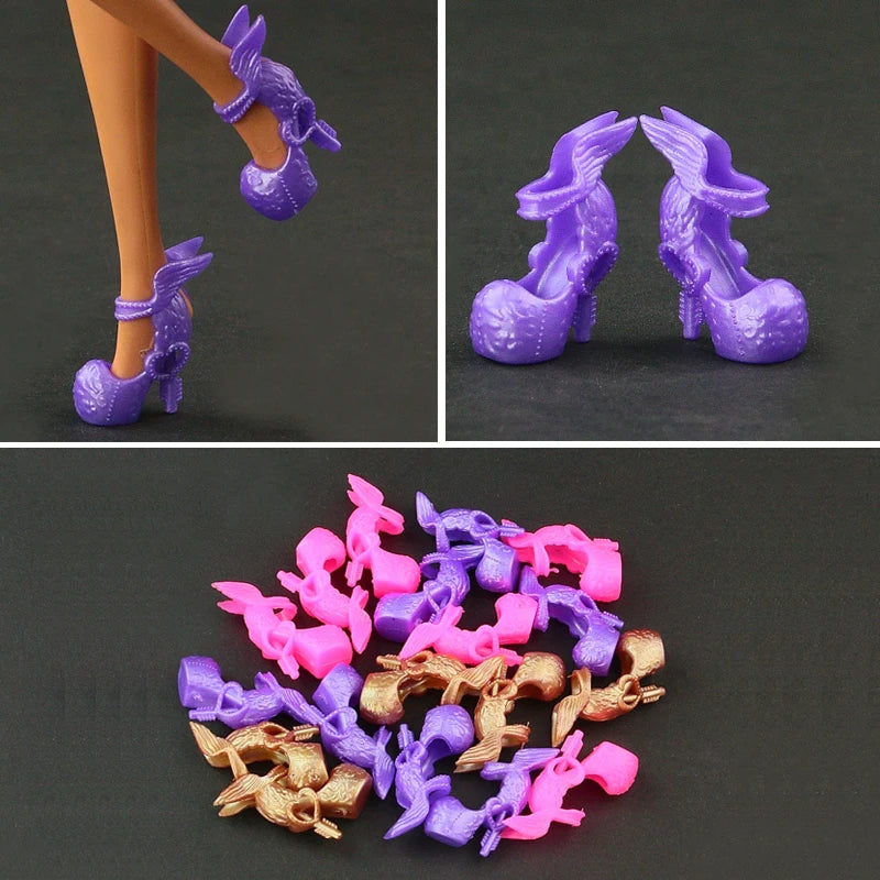 RPH RUHERW 10 pair / lot Fashion Feature wing shoes for 30cm FR doll New unique short boots 1 /6 Doll Accessories toy  girl gift