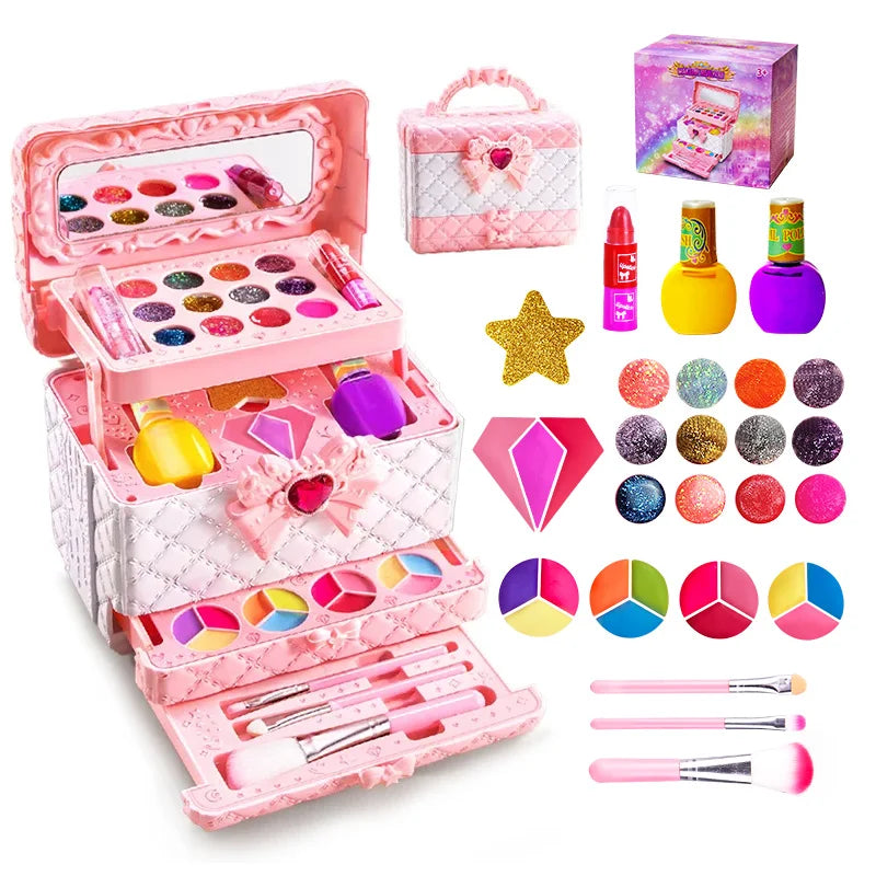RPH Makeup Toy for Girls Princess Suitcase Box Playing Non-toxic Nail Polish Lipstick Beauty Fashion Children 3 Years Birthday Gifts