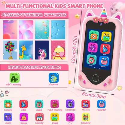 RPH Kids Smart Phone Dual Camera Music Player Baby Phone With 32G Memory Educational Toys Game Learning for Age 3-12 Brithday Gifts