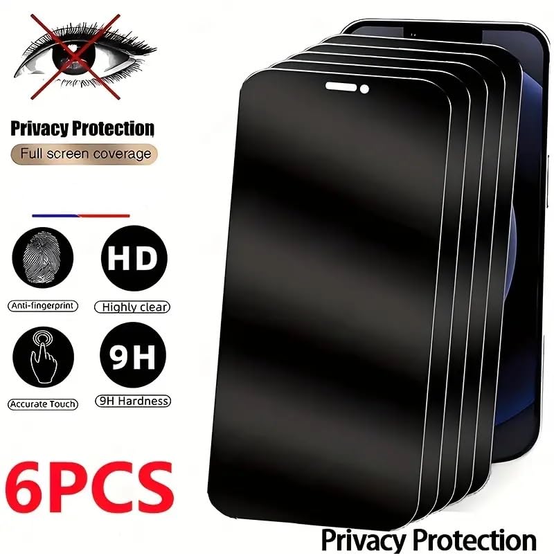 RPH 6 Pcs Full Coverage Privacy Protection Screen Protector for iPhone 16 Pro Screen Protector Privacy, Anti Spy Tempered Glass Film, Anti Scratch