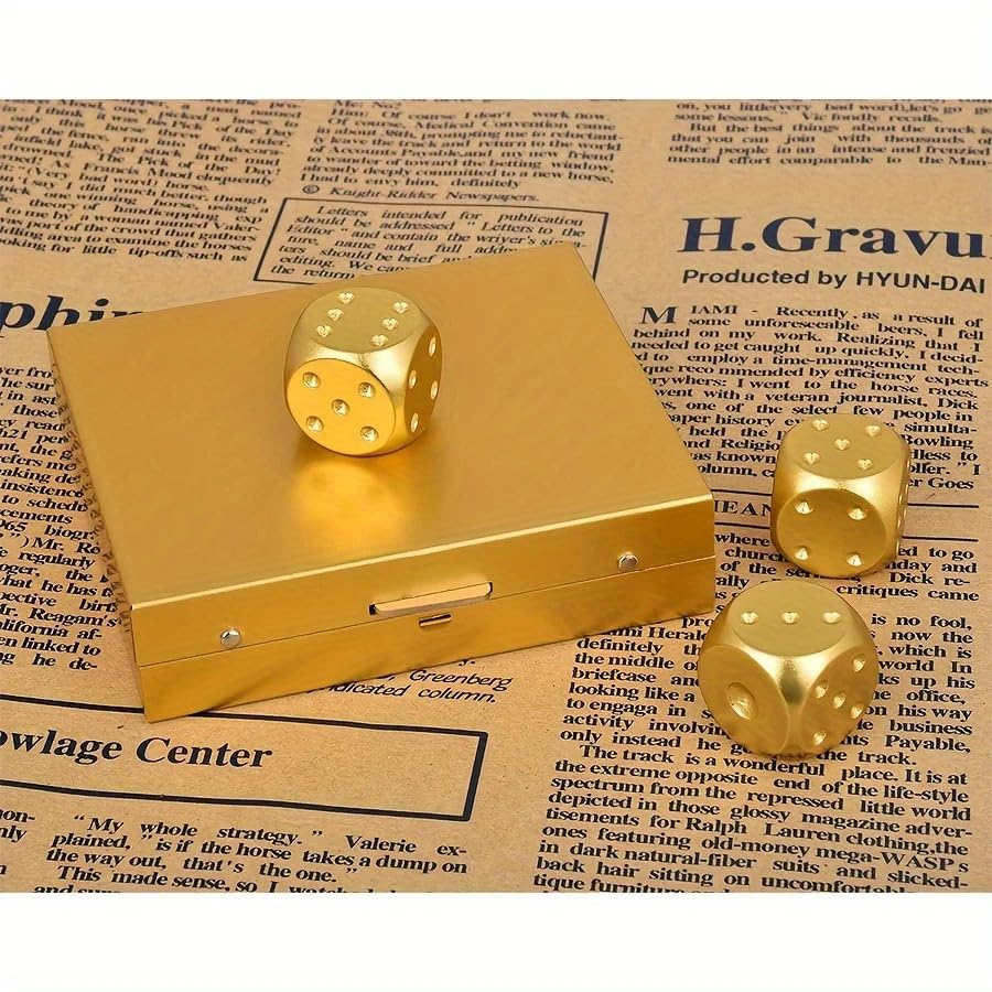 RPH 5pcs Golden Aluminum Alloy Dice Set, Hexahedron Shape, Metal Material, Luck-Based Game, with Durable Storage Box for Party Games