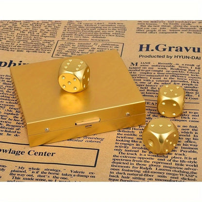 RPH 5pcs Golden Aluminum Alloy Dice Set, Hexahedron Shape, Metal Material, Luck-Based Game, with Durable Storage Box for Party Games