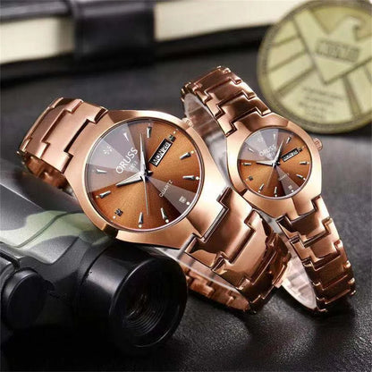 RPH Couple Watches A pair of romantic upscale fashion all-in-one personality dual calendar durable steel belt casual business watch