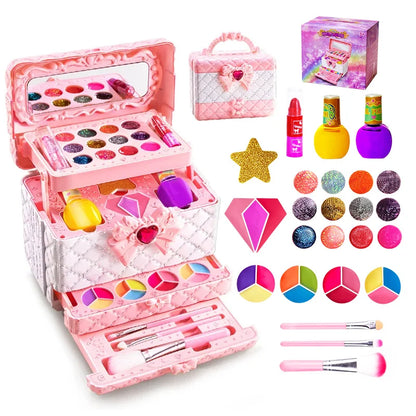 RPH Makeup Toy for Girls Princess Suitcase Box Playing Non-toxic Nail Polish Lipstick Beauty Fashion Children 3 Years Birthday Gifts