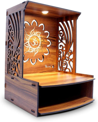RPH Wooden Temple for Home Pooja Mandir with LED Spot Light
