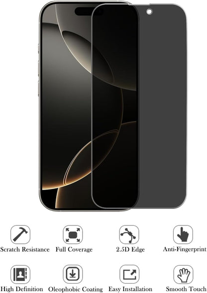 RPH 6 Pcs Full Coverage Privacy Protection Screen Protector for iPhone 16 Pro Screen Protector Privacy, Anti Spy Tempered Glass Film, Anti Scratch