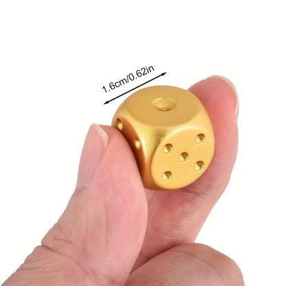RPH 5pcs Golden Aluminum Alloy Dice Set, Hexahedron Shape, Metal Material, Luck-Based Game, with Durable Storage Box for Party Games