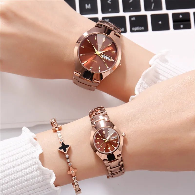 RPH Couple Watches A pair of romantic upscale fashion all-in-one personality dual calendar durable steel belt casual business watch