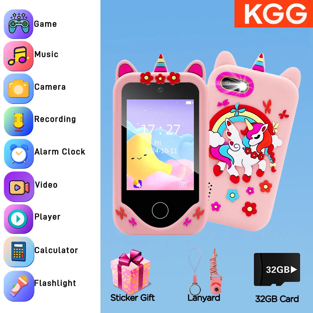 RPH Kids Smart Phone Dual Camera Music Player Baby Phone With 32G Memory Educational Toys Game Learning for Age 3-12 Brithday Gifts
