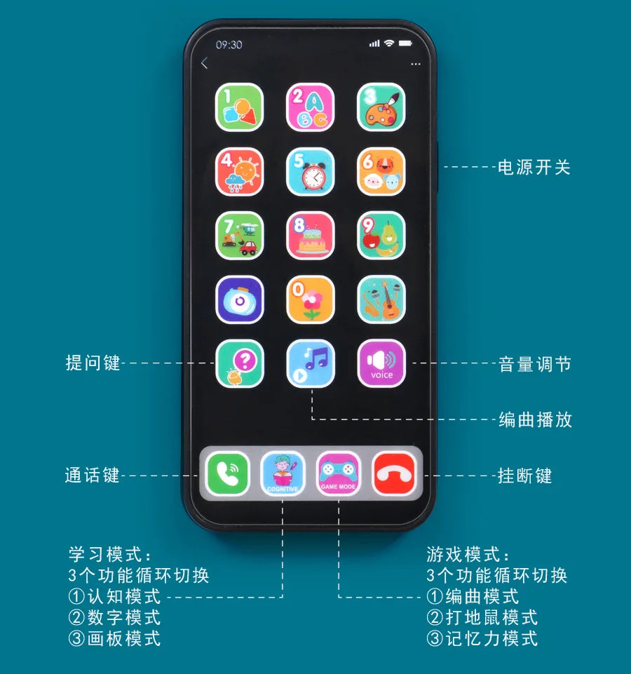 RPH Children Simulation Music Touch Screen Phone Baby English Education Cognitive Phone Intelligent Multi-Functional Toy Model