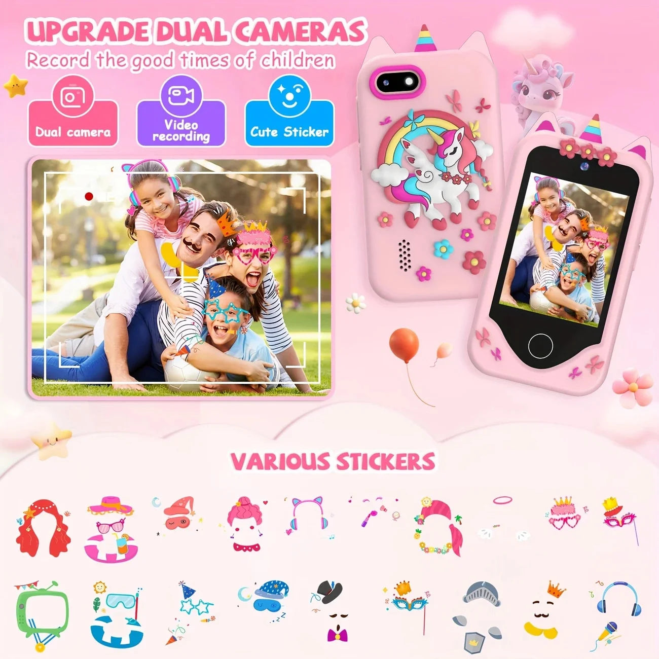 RPH Kids Smart Phone Dual Camera Music Player Baby Phone With 32G Memory Educational Toys Game Learning for Age 3-12 Brithday Gifts