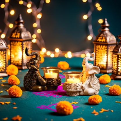 RPH Golden Lucky Elephants AllSeason Candle Holders