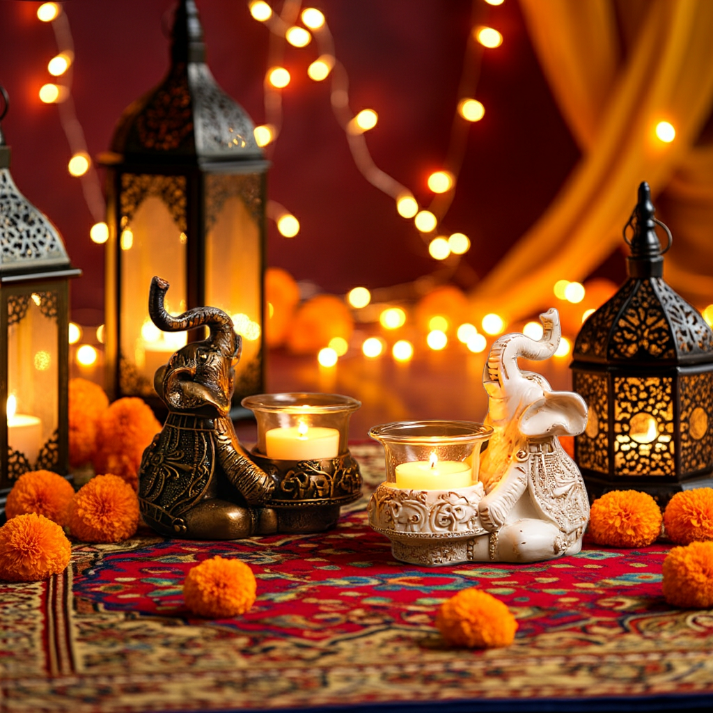 RPH Golden Lucky Elephants AllSeason Candle Holders