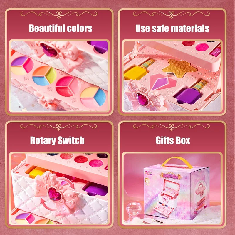 RPH Makeup Toy for Girls Princess Suitcase Box Playing Non-toxic Nail Polish Lipstick Beauty Fashion Children 3 Years Birthday Gifts