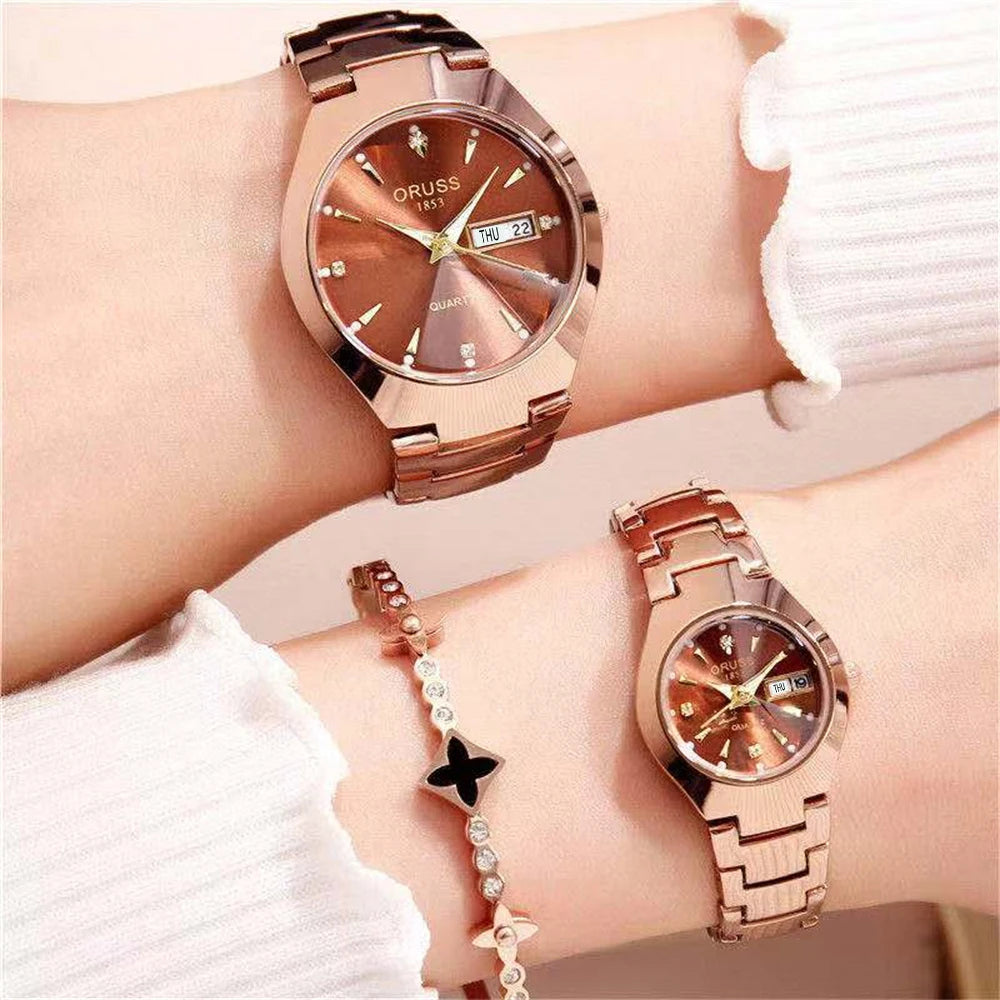 RPH Couple Watches A pair of romantic upscale fashion all-in-one personality dual calendar durable steel belt casual business watch