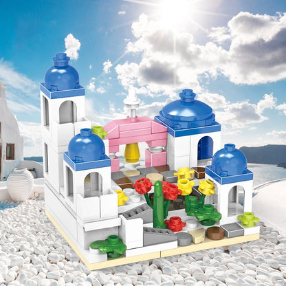 RPH City Series Girls Santorini Castle Building Block Create Unique Structures Classic DIY Model Brick Toys Gift for Children Kids
