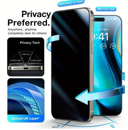 RPH 6 Pcs Full Coverage Privacy Protection Screen Protector for iPhone 16 Pro Screen Protector Privacy, Anti Spy Tempered Glass Film, Anti Scratch
