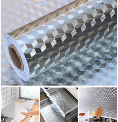 RPH Multipurpose Aluminum Foil Sticker Creative Covering: Self-Adhesive Shelf and Drawer Liner,Waterproof Kitchen Cupboards Sticker, Privacy Window Covering (15.7"x78.7",3D Cube)