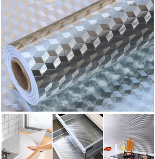 RPH Multipurpose Aluminum Foil Sticker Creative Covering: Self-Adhesive Shelf and Drawer Liner,Waterproof Kitchen Cupboards Sticker, Privacy Window Covering (15.7"x78.7",3D Cube)